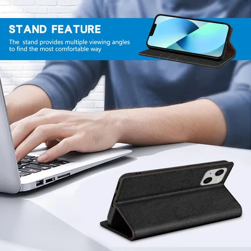 Miniatura 4 de ZZXX Funda tipo cartera para iPhone 13 con bloqueo RFID, soporte de ranura para tarjetas, funda protectora de cuero magnético fuerte plegable