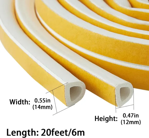 Miniatura 5 de QDiShi Tira de sellado en forma de D blanca de 20 pies para puerta, ventana, relleno de aislamiento para marco de puerta exterior, sellos