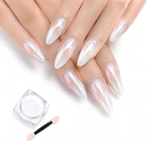 Polvo de uñas de cromo perla para uñas de gel, polvo de uñas con efecto espejo Aurora blanco, pigmento nacarado iridiscente para arte de uñas,