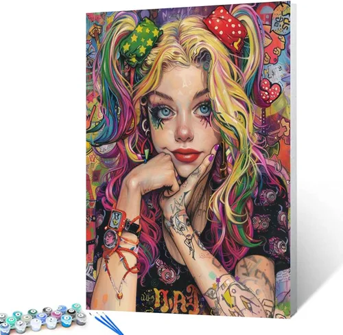 Miniatura 26 de Kit de Pintura por Números de Retrato de Mujer Calavera de Azúcar al Óleo de 16 x 20 Pulgadas, Lienzo para Halloween, Decoración para Mujeres, Chica