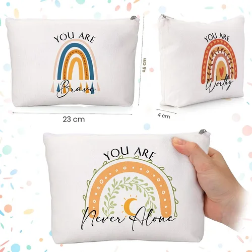 Miniatura 2 de Coume 10 bolsas de maquillaje de lona a granel, citas inspiradoras con cremallera cosmética, bolsa de viaje de aliento para mujeres, profesores