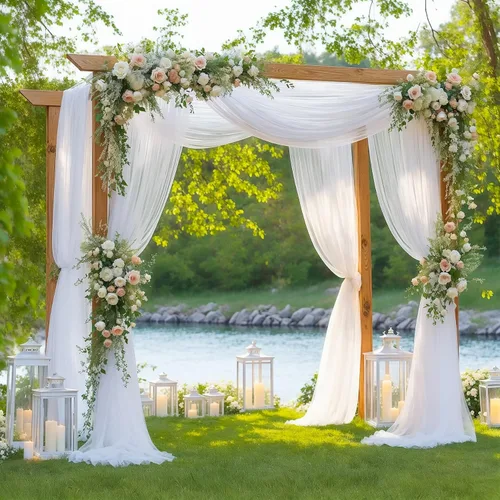 Miniatura 12 de 1 panel de cortina de telón de fondo transparente para arco de boda, cortina de arco para boda, recepción, decoración de fiesta de despedida