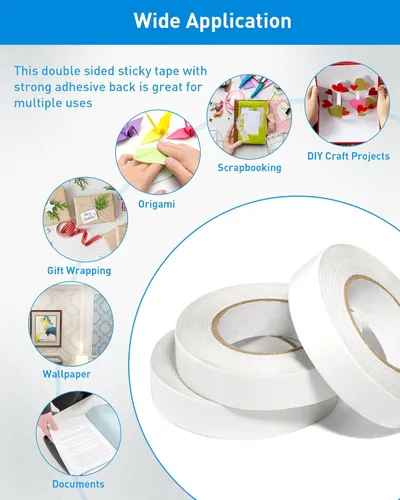 Miniatura 4 de 3 rollos de cinta de doble cara para manualidades, arte, álbumes de recortes, fotografía, respaldo de papel, desgarro a mano. 0.6 pulgadas por 43