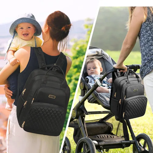 Miniatura 2 de Mochila para pañales Qualyphant - Bolsa de pañales extra grande para 2 niños gemelos (expandible 30-38L) - Mochila de viaje para bebé con cambiador