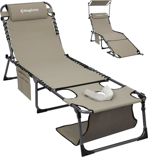 Miniatura 11 de KingCamp Silla de bronceado con agujero facial, sillas de descanso plegables para exteriores, cómodas, ajustables, de 5 posiciones, tumbona plegable