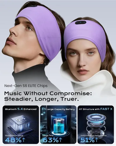Miniatura 3 de MUSICOZY Auriculares para dormir de algodón de bambú, auriculares inalámbricos Bluetooth 5.4 para dormir de lado, diadema para dormir de lado