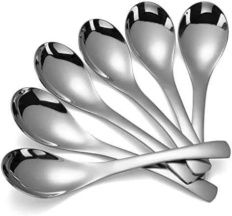 Miniatura 10 de Juego de 6 cucharas de mesa redondas de acero inoxidable con espejo pulido de plata para ramen