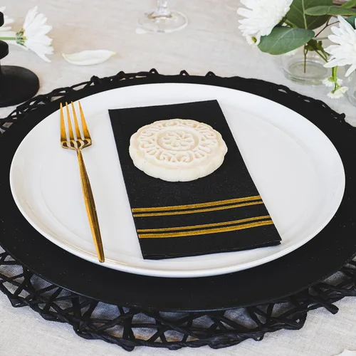 Miniatura 2 de Servilletas desechables de color dorado brillante sobre negro, se siente como lino, papel suave y esponjoso, paquete de 50, 8.5 x 4 pulgadas, nombre
