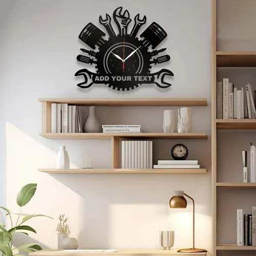 Miniatura 7 de Reloj de pared de garaje personalizado, herramientas mecánicas de reparación automática, reloj de pared, nombre personalizado, texto, hombre, cueva