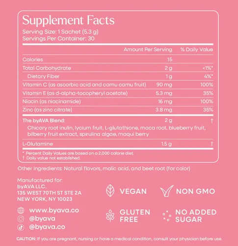 Miniatura 8 de byAVA Jelloskin Skin + Gut Essential - Polvo de refuerzo prebiótico L-glutamina 1500 mg, vitamina C, zinc, niacinamida 30 porciones Piel