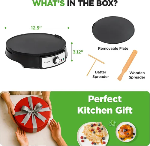 Miniatura 7 de NutriChef - Máquina de crepé eléctrica y plancha de cocina de encimera Placa caliente reversible antiadherente de 12 pulgadas con luces