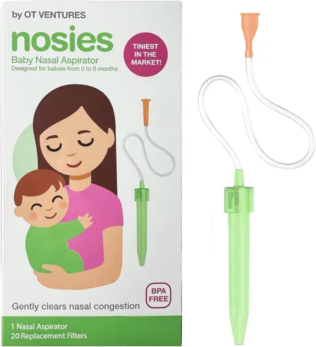 Nosies - Aspirador nasal para bebés recién nacidos (0-6 meses) con 20 filtros de higiene, aspirador más pequeño, ideal para aliviar la congestión