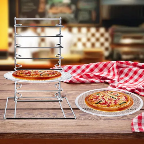 Miniatura 7 de Zhehao Estante para pizza de 8 niveles, 16.7 pulgadas de alto x 12 pulgadas de largo x 12 pulgadas de ancho y 8 bandejas con agujeros, juego