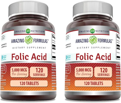 Miniatura 8 de Amazing Formulas - 5000 Mcg de ácido fólico por porción, suplemento de tabletas, sin OMG, sin gluten, fabricado en Estados Unidos