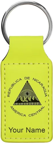 Miniatura 28 de LaserGram Llavero rectangular, bandera de Nicaragua, grabado personalizado incluido, Bambú