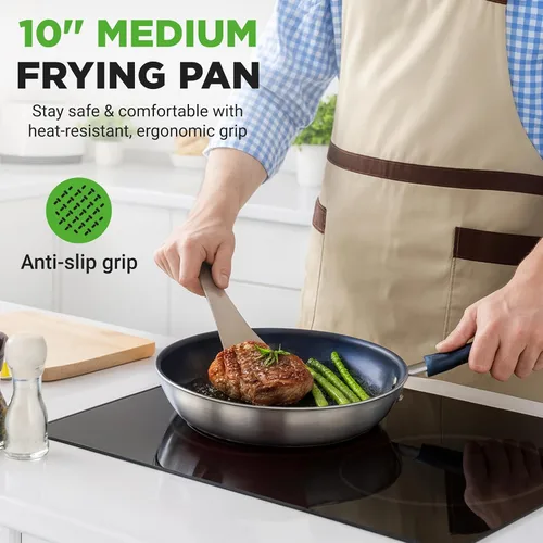 Miniatura 7 de NutriChef Sartén antiadherente con revestimiento de cerámica de 10 pulgadas, sartén de aluminio con mango de silicona, resistente a las manchas