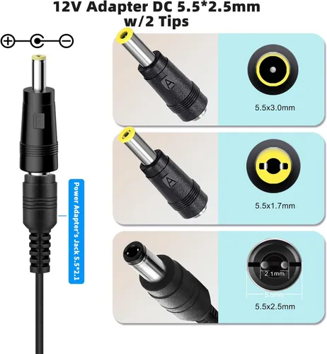 Miniatura 2 de Cargador de cable de alimentación de teclado Casio de 12 V CC para teclado Casio WK-1200 WK-1300 WK-1600 WK-1800 WK-1630 WK-3000 WK-3000D WK-3200