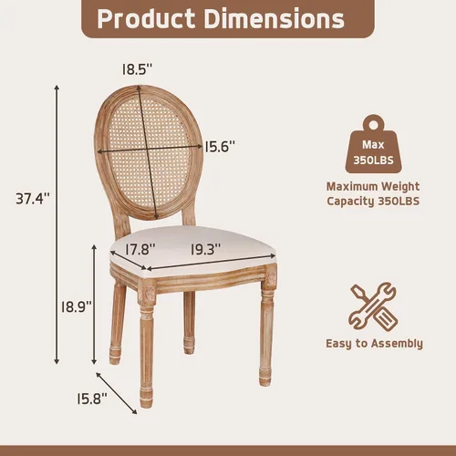 Miniatura 3 de Polar Aurora Juego de 2 sillas de comedor con respaldo cuadrado de tela beige con patas de madera maciza y marco para cocina francesa de campo