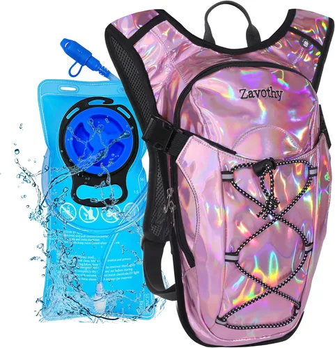 Mochila de hidratación reflectante, paquete de hidratación, mochila de agua con vejiga de hidratación de 2 litros, esencial para festivales, paquete