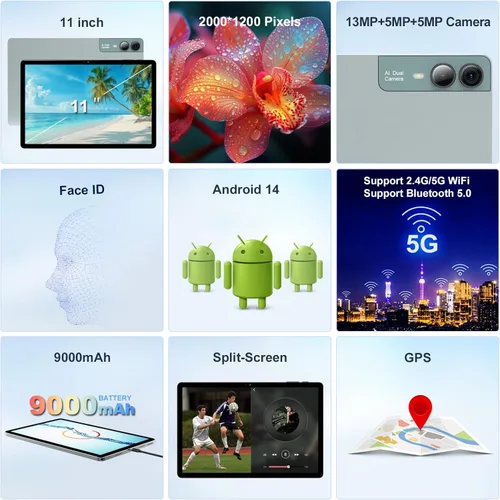 Miniatura 8 de Tablet Android de 11 pulgadas, 18 GB de RAM, 128 GB de ROM, expansión de 1 TB, pantalla 2K, T616 Octa-Core, WiFi 5G, cámara de 13 MP+5 MP+5 MP