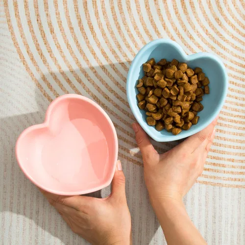 Miniatura 7 de Cuencos elevados inclinados para gatos, cuencos elevados de cerámica para gatos, con forma de corazón de amor, platos inclinados para alimentación