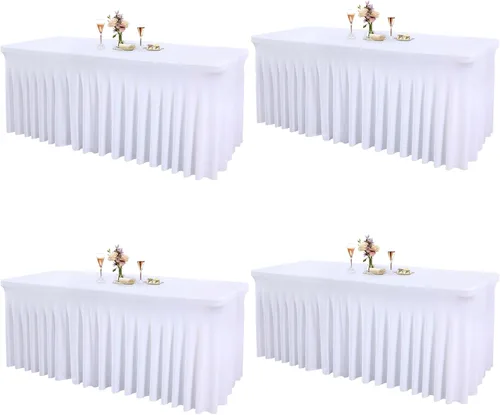 Miniatura 26 de Paquete de 1 manteles azul bebé para mesas rectangulares de 4 pies, cubiertas de mesa de spandex elástico de una pieza resistentes a las arrugas