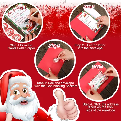 Miniatura 6 de Cholemy 192 piezas de 48 juegos oficiales de cartas a Papá Noel, incluye tarjetas de Navidad con sobres a juego, sellos, calcomanías de 5 x 7 letras