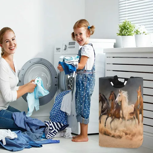 Miniatura 7 de CaTaKu Cesto de lavandería de caballos de animales, cesta de lavandería para caballo, caja de almacenamiento grande, cesta de ropa plegable alta