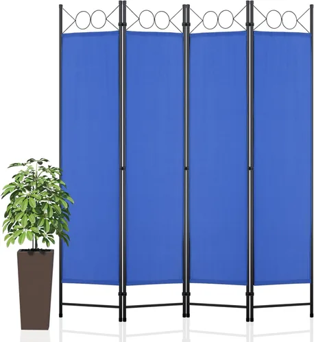 Miniatura 11 de Divisor de habitación, pantalla de privacidad plegable de 4 paneles, divisores de habitación con marco de acero de 6 pies, montaje libre, separador