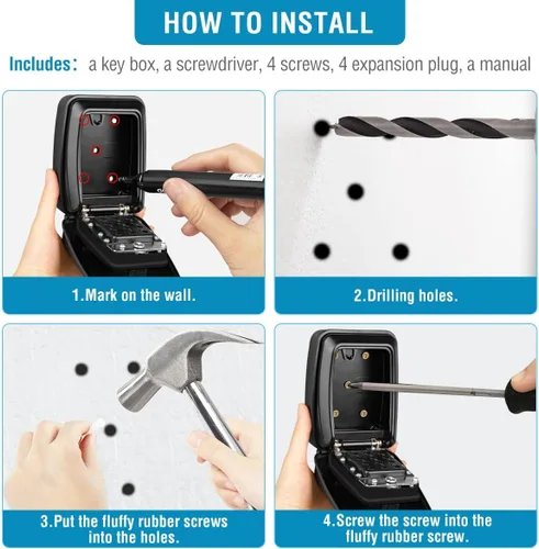 Miniatura 6 de BKNOOU Caja de bloqueo de llave de pared con código, caja de bloqueo de llave para exterior, caja de seguridad impermeable extra grande para llaves