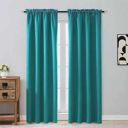 Miniatura 71 de OVZME Cortinas opacas turquesa para tratamiento de ventanas pequeñas, cortinas cortas con bloqueo de luz para ventana de cocina sobre el fregadero