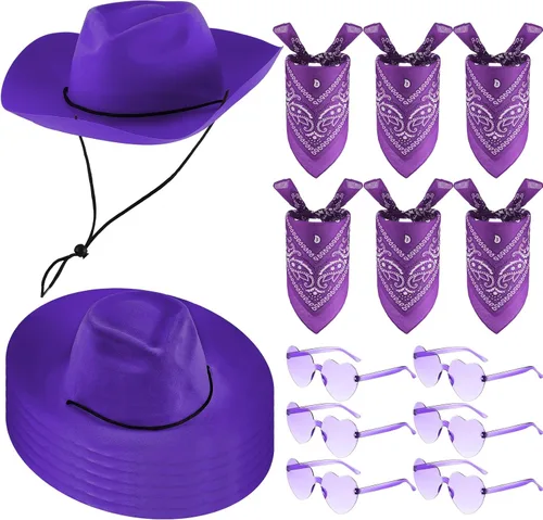 Miniatura 8 de Newcotte Juego de 18 Piezas de Sombreros de Plástico de Vaquero Occidental Incluye 6 Sombreros 6 Bandanas Paisley 6 Pares de Gafas