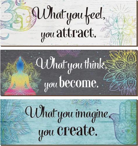 Yerliker Decoración de 3 Budas, arte de pared de meditación, decoración de chakras para dormitorio, citas zen, decoración de pared, regalo