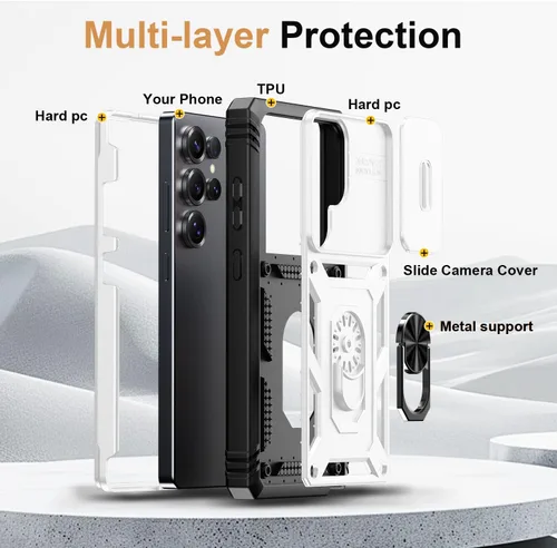 Miniatura 4 de PASNEW Funda para Samsung Galaxy A54, Soporte Metálico y Cubierta Deslizante para Cámara, Militar Multicapa Resistente de Cuerpo Completo a Prueba