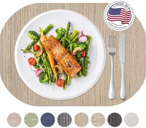 Miniatura 17 de Andie Home - Manteles individuales ovalados para mesa de cocina y comedor, juego de 6 piezas, resistentes al calor y lavables a la superficie, gris