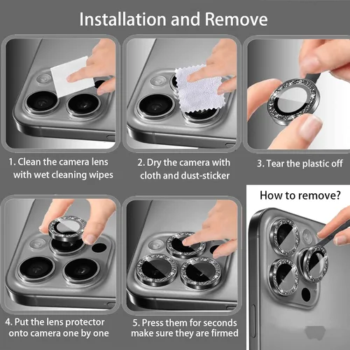 Miniatura 7 de Protector de lente de cámara compatible con iPhone 16 Plus y iPhone 16 (paquete de 4, 2 juegos), con purpurina brillante, funda de cámara