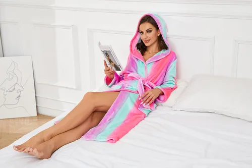 Miniatura 84 de HEARTNICE Bata de forro polar con capucha para mujer, bata de baño suave para mujer, bonito abrigo largo para casa