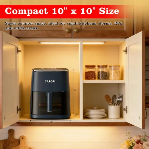 Miniatura 7 de CARORI Freidora de aire de 6 cuartos con ventana de visión, 12 preajustados, gran capacidad, 400 ℉ máximo crujiente, 1700 W comidas rápidas incluso