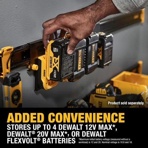 Miniatura 4 de DEWALT Organizador de baterías, soporta hasta 4 baterías, riel de montaje, compatible con sistema de almacenamiento de taller (DWST82819)