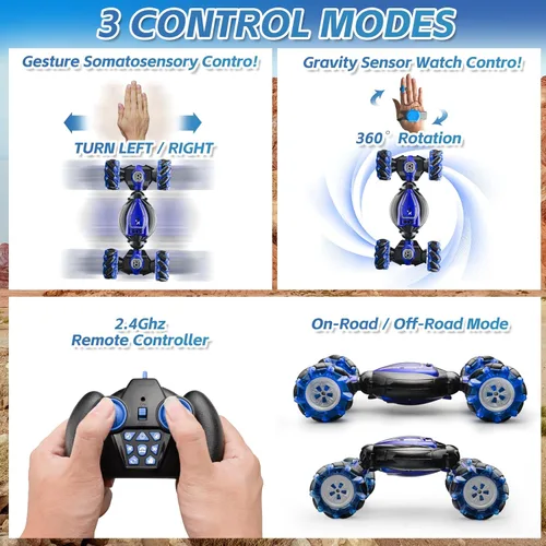 Miniatura 3 de Auto a control remoto para niños de 8 a 12 años, auto RC con control de movimiento por gestos y mano, giros de 360° y acrobacias a la deriva, 4WD