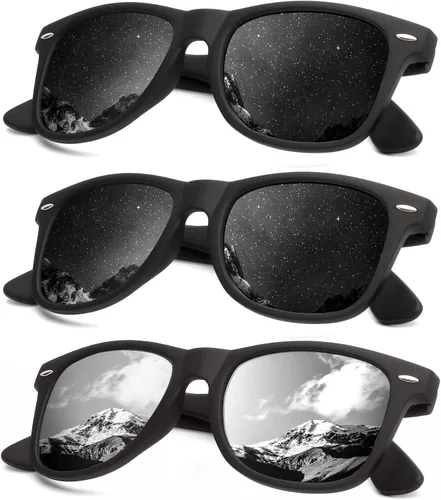 KALIYADI - Lentes de sol polarizados unisex, acabado mate, lentes de espejo de color, bloqueo ultravioleta (paquete de 3unidades)
