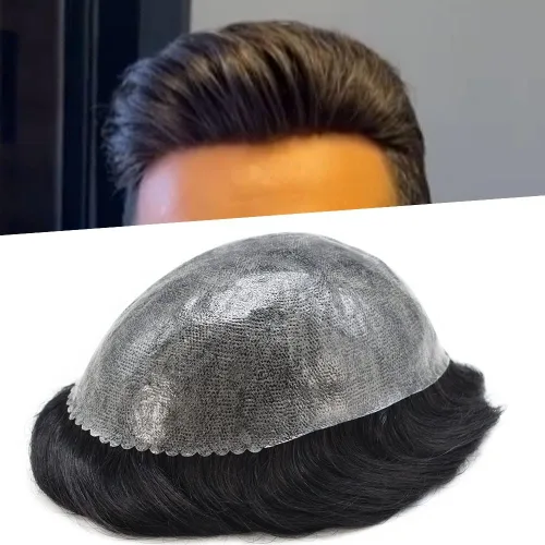 Miniatura 90 de Toupee - Pieza de cabello humano real para hombre, piel completa de polietileno, sistema de reemplazo de cabello para hombres, piezas invisibles