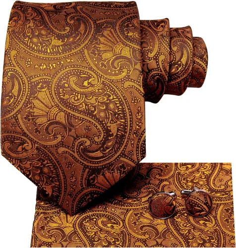 Miniatura 210 de Hi-Tie Corbatas de seda para hombre, diseño de cachemira a rayas, con bolsillo, gemelos cuadrados, conjunto formal de negocios