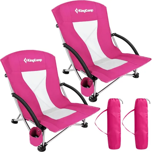 Miniatura 13 de KingCamp Paquete de 2 sillas de playa ligeras y plegables con respaldo alto con soporte para tazas, bolsa de almohada para acampar al aire libre