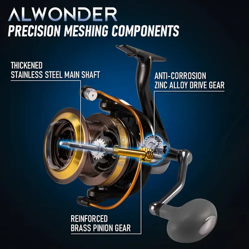 Miniatura 4 de Alwonder Carrete giratorio de agua salada 10000/11000 carrete de pesca de surf grafito 11+1 acero inoxidable BBS 31LB Max Drag Heavy Duty Surf