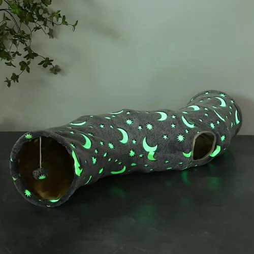 Miniatura 8 de Túnel Tubo para Gatos con Juguetes de Pelotas de Felpa Plegable Auto-Luminoso Fotoluminiscencia, para Mascotas Pequeñas Conejitos Conejos, Gatitos