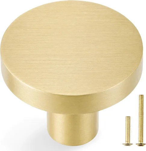 Miniatura 11 de QOGRISUN Paquete de 25 pomos dorados para gabinete, pomos de latón macizo para cajones de tocador, accesorios de cocina redondos de latón cepillado