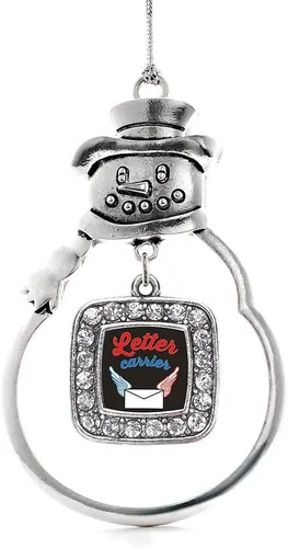 Miniatura 163 de Inspired Silver - Adorno de rodillo de reina - Adorno cuadrado de plata con muñeco de nieve con joyas de circonita cúbica