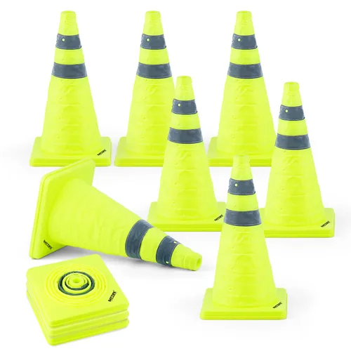 Miniatura 8 de BATTIFE [Paquete de 2] Conos de seguridad de tráfico plegables de 36 pulgadas, conos naranjas, conos emergentes multiusos con collar reflectante