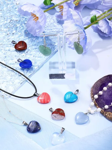 Miniatura 4 de Hicarer Colgantes de piedra en forma de corazón, collares de piedra con cordón de cuero sintético para suministros de fabricación de joyas